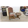 Image 1 : Round Pedestal Side Table with Carved Claw Feet 20 x 24" & Glider Folding Rocker