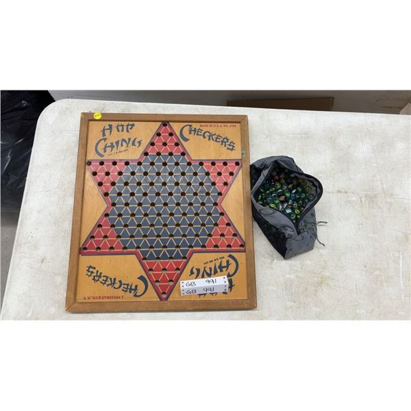 Hop Ching Checkers Wooden Game Board No. 2739 by J. Pressman & Co. with Marbles