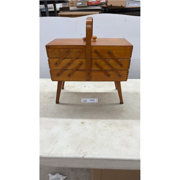 3-Tier Wooden Accordion Sewing Basket with Legs, Made in Poland