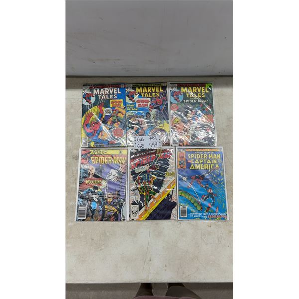 Spider-Man Comic Book Lot of Six Issues Including Marvel Tales and Web of Spider-Man