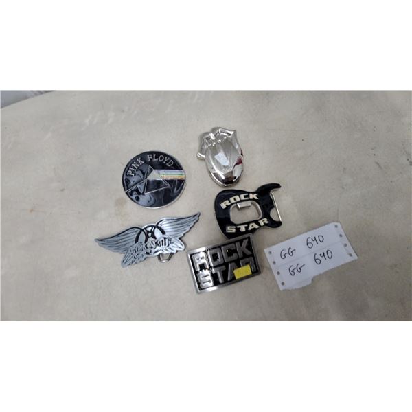 Rock Star and Aerosmith Belt Buckles, Pink Floyd Badge, 5x