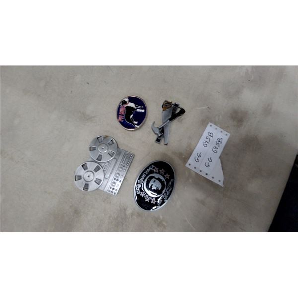 Assorted Belt Buckles Including Che Guevara, Reel-To-Reel Tape Deck, Pit Bull, 4x