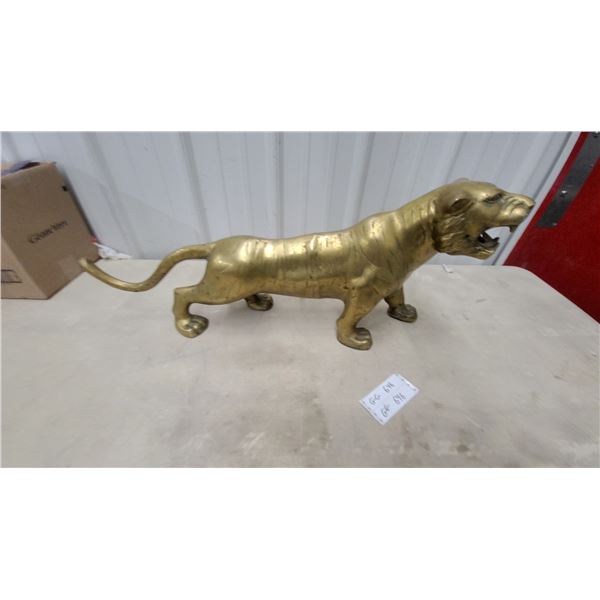 Brass Tiger Sculpture with Open Mouth 31" Long