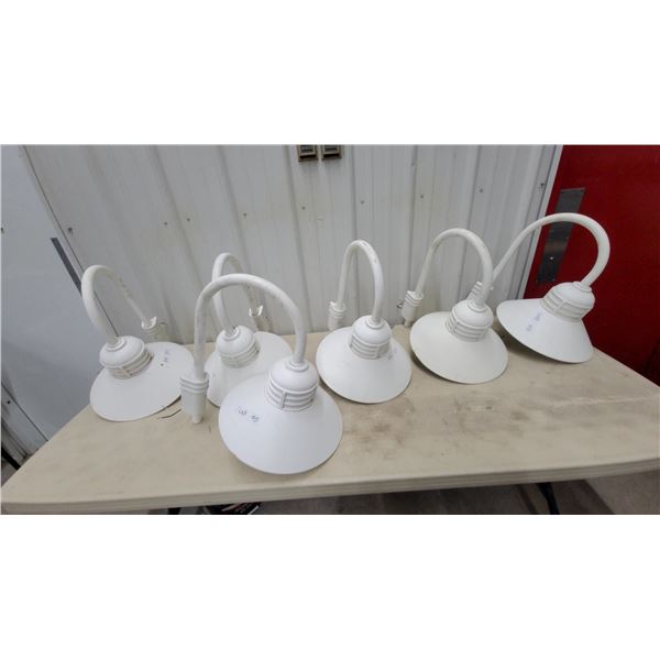 White Gooseneck Barn Light Wall Sconces, Lot of Six