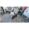 Image 11 : Wicker Patio Furniture Set with Gray Cushions and Floral Throw Pillows, Three Pieces