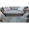 Image 3 : Wicker Patio Furniture Set with Gray Cushions and Floral Throw Pillows, Three Pieces