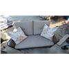 Image 4 : Wicker Patio Furniture Set with Gray Cushions and Floral Throw Pillows, Three Pieces