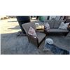 Image 9 : Wicker Patio Furniture Set with Gray Cushions and Floral Throw Pillows, Three Pieces