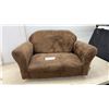 Image 1 : Keet Brown Microsuede Children's Sofa with Wooden Feet