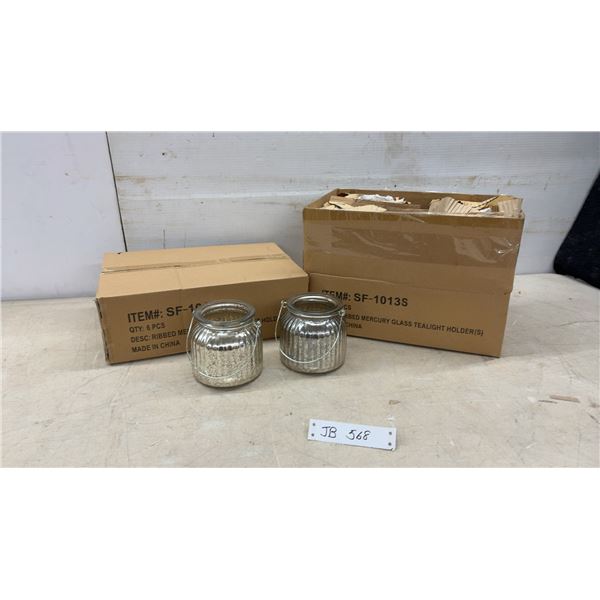 Ribbed Mercury Glass Tealight Holders with Wire Handles, 18 Pieces