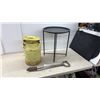 Image 1 : Vintage Yellow-Painted Metal Milk Can, Foldable Metal Table & Small Shovel