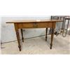 Image 1 : Antique Oak Single-Drawer Writing Desk with Turned Legs and Brass Pull, 29 x 47 x 22 1/2"