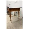 Image 3 : Antique Oak Single-Drawer Writing Desk with Turned Legs and Brass Pull, 29 x 47 x 22 1/2"