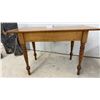 Image 4 : Antique Oak Single-Drawer Writing Desk with Turned Legs and Brass Pull, 29 x 47 x 22 1/2"