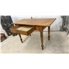 Image 6 : Antique Oak Single-Drawer Writing Desk with Turned Legs and Brass Pull, 29 x 47 x 22 1/2"