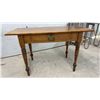 Image 9 : Antique Oak Single-Drawer Writing Desk with Turned Legs and Brass Pull, 29 x 47 x 22 1/2"