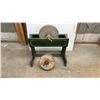 Image 1 : Antique Hand-Crank Grinding Stone with Green Painted Wooden Stand 32 x 35 and Extra Stone