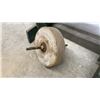 Image 2 : Antique Hand-Crank Grinding Stone with Green Painted Wooden Stand 32 x 35 and Extra Stone