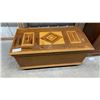Image 1 : Antique Pine Blanket Chest with Geometric Parquetry Inlay Top, Lock and Key 45 x 23 x 21