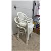 Image 5 : Set of Four White Plastic Patio Armchairs with Slatted Backs