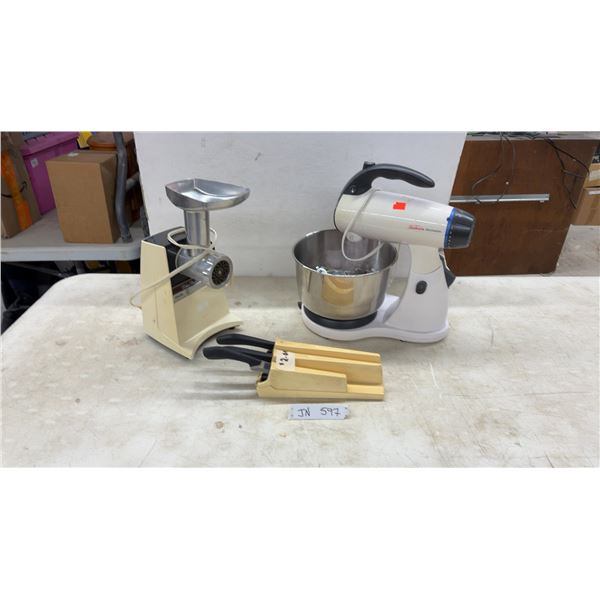 Sunbeam Mixmaster Stand Mixer with Attachments, Meat Grinder, and Knife Set