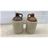 Image 2 : Pair of Antique Two-Tone Stoneware Finger Jugs with Brown Glazed Tops
