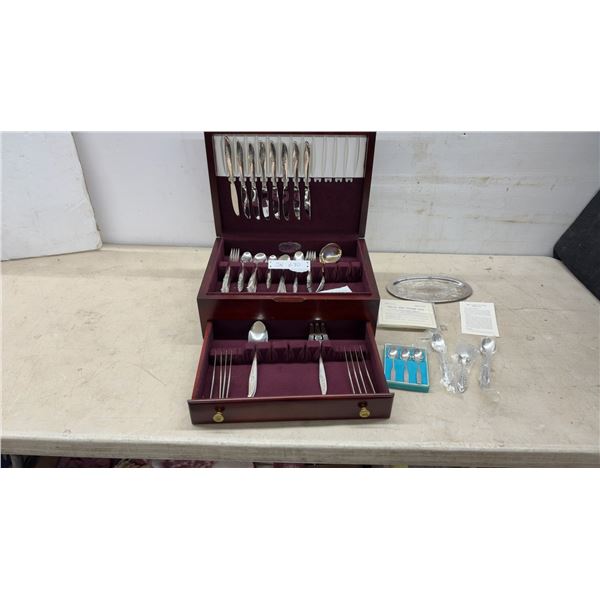 Nobility Plate Silver-Plated Flatware Set in Wooden Chest with Serving Pieces and More