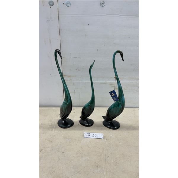 Set of Three Blue Mountain Pottery Crane Figurines, Tallest 18"