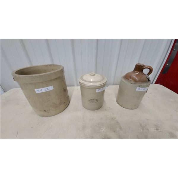 Medalta Potteries Ltd. Stoneware Crock with Lid, Jug, and Crock 1gal. and 2