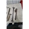 Image 4 : Vintage Hand Tire Pumps, Ih Open-End Wrench, Pipe Wrench, Ball Peen Hammer, Pliers, Forge Tongs and