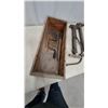 Image 6 : Vintage Hand Tire Pumps, Ih Open-End Wrench, Pipe Wrench, Ball Peen Hammer, Pliers, Forge Tongs and
