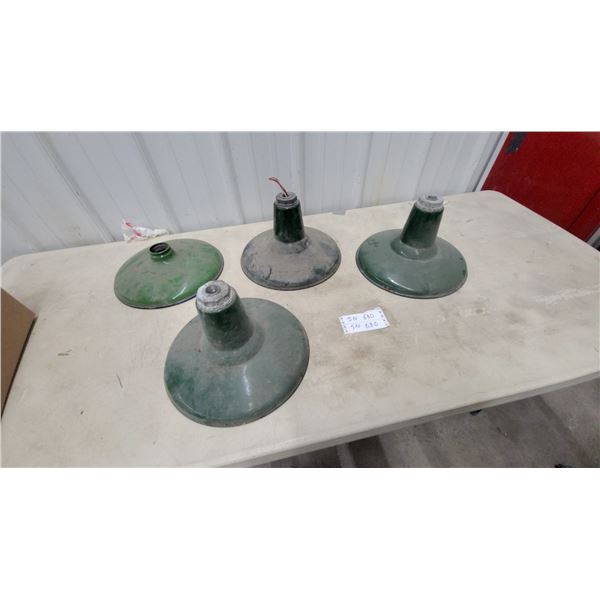 Vintage Green Porcelain Enamel Industrial Barn Light Shades, Lot of Four