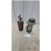 Image 1 : Coleman Model 335 Green Gas Lantern and Vintage Mesh-Wrapped Soda Stezler Bottle