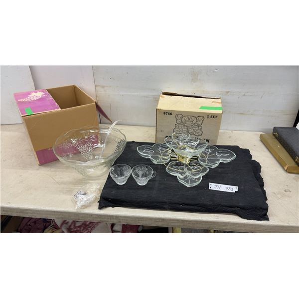 Crystal Susan Brass 'N Glass Lazy Susan Set and Grape Pattern Punch Bowl with Ladle