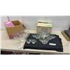 Image 1 : Crystal Susan Brass 'N Glass Lazy Susan Set and Grape Pattern Punch Bowl with Ladle