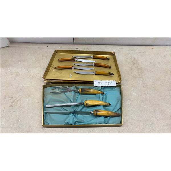 Marlow Sheffield Stainless Steel Carving Set with Bakelite Handles and Steak Knives