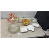 Image 1 : Pyrex Glass Bakeware, Vintage Chip and Dip Set with Orange Leaf Design, White Baking Dishes, and