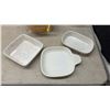 Image 3 : Pyrex Glass Bakeware, Vintage Chip and Dip Set with Orange Leaf Design, White Baking Dishes, and