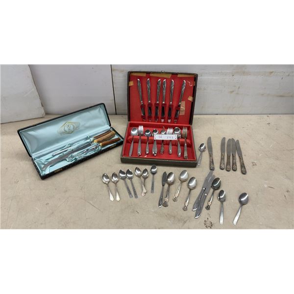 Stainless Steel Flatware Set with Carving Set and Assorted Spoons and Knives