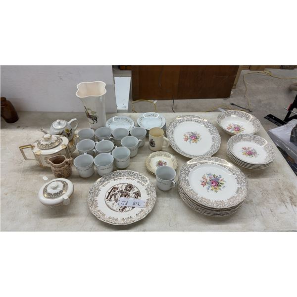 Collection of Porcelain Teapots, Cups and Saucers, Floral Plates, Vase, and More
