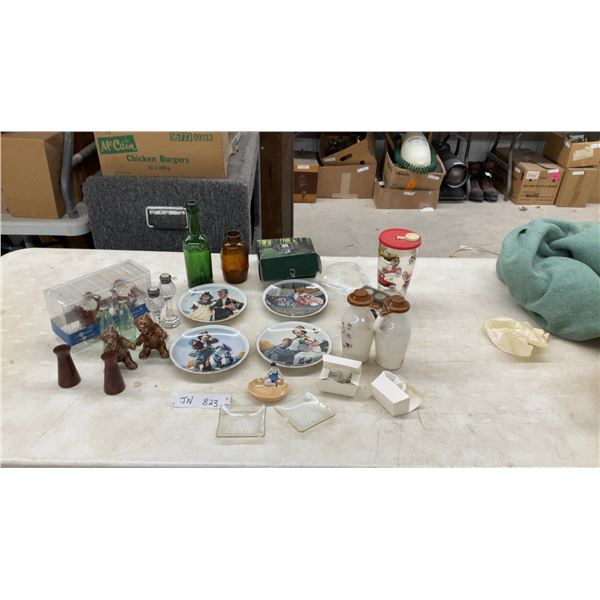 Collection of Salt and Pepper Shakers, Decorative Plates, Bottles, and More