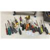 Image 1 : Large Lot of Assorted Screwdrivers, Hex Keys, Hole Saw, Toolbox (Latch Broken) and Aluminum Step