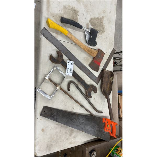 Hatchet, Camping Axe with Sheath, Hand Saw, Open-End Wrench, Paint Mixer and More