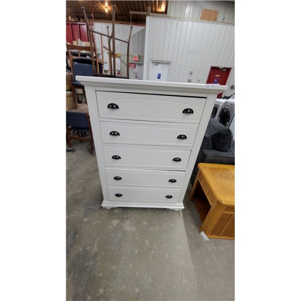 White Five-Drawer Chest with Black Cup Pulls 52"×37 x 17.6"