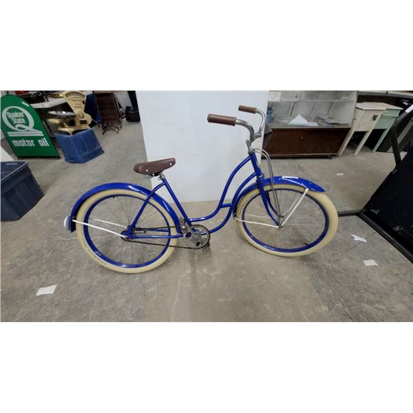 Rollfast Vintage Cruiser Bicycle with Cream Whitewall Tires and Brown Leather Seat 1950.S