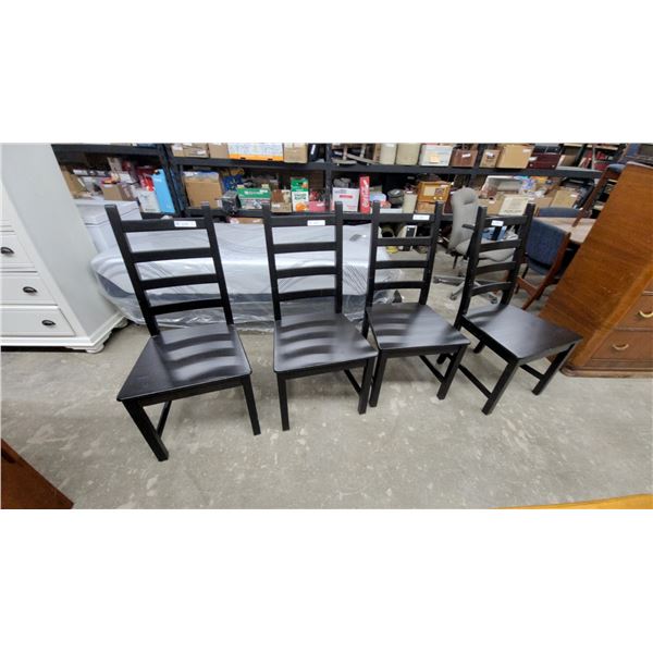 Set of Four Black Ladder Back Dining Chairs