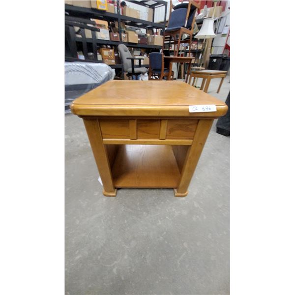 Oak End Table with Lower Shelf and Drawer 24 x 22.6 x 22.6"