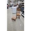 Image 1 : Antique Oak Slat-Back Chair and Upholstered Footstool with Cross Cutout Detail