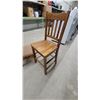 Image 2 : Antique Oak Slat-Back Chair and Upholstered Footstool with Cross Cutout Detail