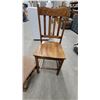 Image 3 : Antique Oak Slat-Back Chair and Upholstered Footstool with Cross Cutout Detail